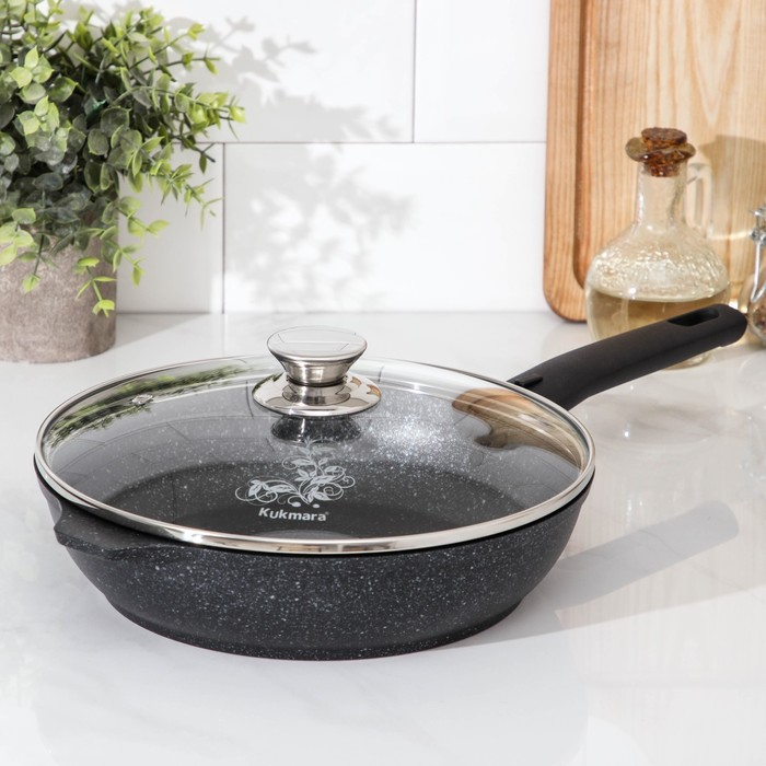 Сковорода, d=24 см, съёмная ручка, стеклянная крышка, антипригарное покрытие, цвет тёмный мрамор Сковорода, d=24 см, съёмная ручка, стеклянная крышка, антипригарное покрытие, цвет тёмный мрамор