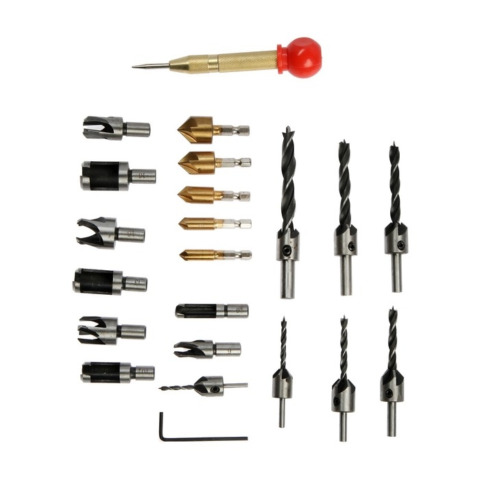 Набор сверл с зенковкой ТУНДРА, шестигранные и круглые хвостовики, 23 шт. Набор сверл с зенковкой ТУНДРА, шестигранные и круглые хвостовики, 23 шт.