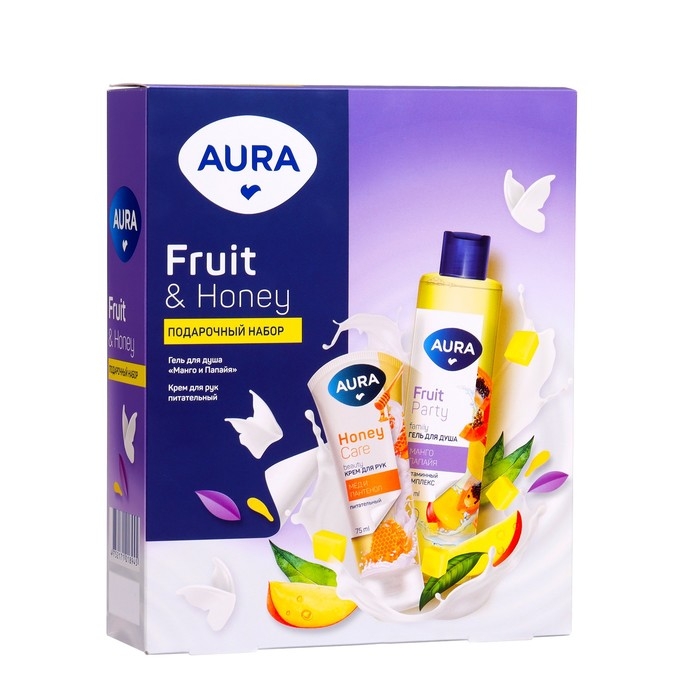 Подарочный набор косметики AURA  Подарочный набор косметики AURA " Манго и папайя": гель для душа, 250 мл + крем для рук, 75 мл