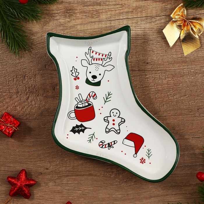 Новый год! Блюдо новогоднее керамическое «Новый год!», 20х15.5х3 см, цвет белый Новый год! Блюдо новогоднее керамическое «Новый год!», 20х15.5х3 см, цвет белый