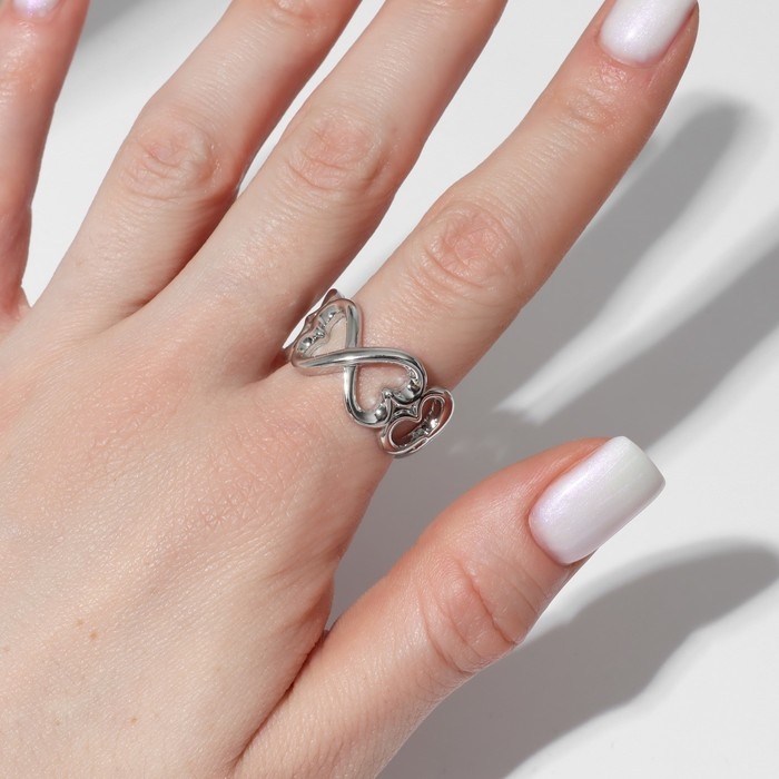 Кольцо «Бесконечность» сердца, цвет серебро, безразмерное