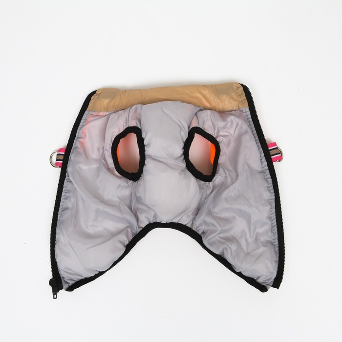 Куртка для собак на молнии, размер 8 (ДС 23 см, ОГ 30, ОШ 22 см), бежевая с оранжевым Куртка для собак на молнии, размер 8 (ДС 23 см, ОГ 30, ОШ 22 см), бежевая с оранжевым