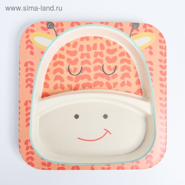 Набор детской бамбуковой посуды «Жираф», тарелка, миска, стакан, приборы, 5 предметов Набор детской бамбуковой посуды «Жираф», тарелка, миска, стакан, приборы, 5 предметов