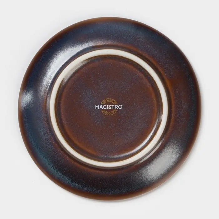 Чайная пара Magistro Garland, чашка 200 мл, блюдце d=14.2 см, фарфор, синяя, коричневая
