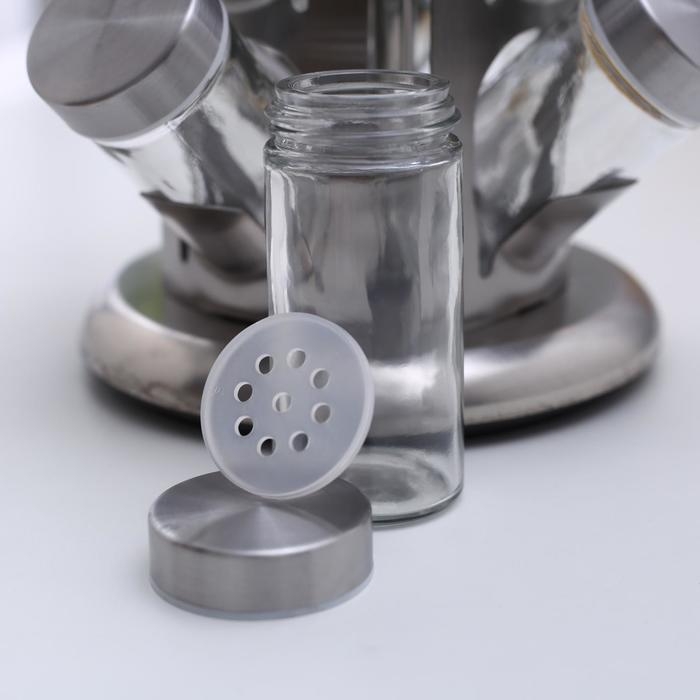 Набор для специй на подставке «Профи», 22×25,5 см, 12 шт, цвет металлик Набор для специй на подставке «Профи», 22×25,5 см, 12 шт, цвет металлик