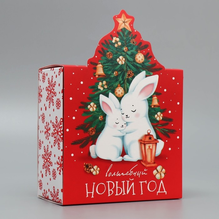 Подарочная коробкановогодняя складная «Волшебный новый год», зайки, 15 х 15 х 8 см, Новый год Подарочная коробкановогодняя складная «Волшебный новый год», зайки, 15 х 15 х 8 см, Новый год
