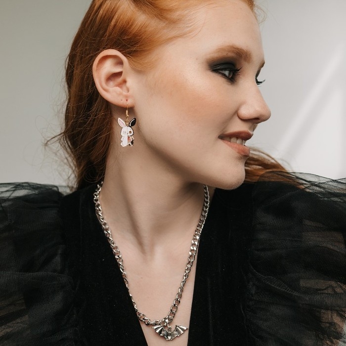 Серьги «Зайчики» скелеты, рентген, цветные в золоте Серьги «Зайчики» скелеты, рентген, цветные в золоте