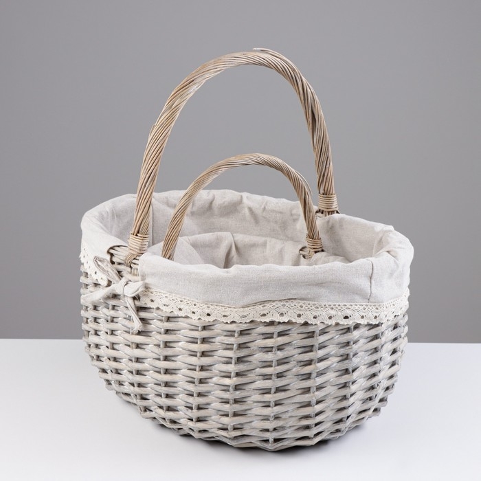 Набор корзин, 2 шт, 40×30×20/40 см, 28×21×14/27 см, ива, текстиль Набор корзин, 2 шт, 40×30×20/40 см, 28×21×14/27 см, ива, текстиль