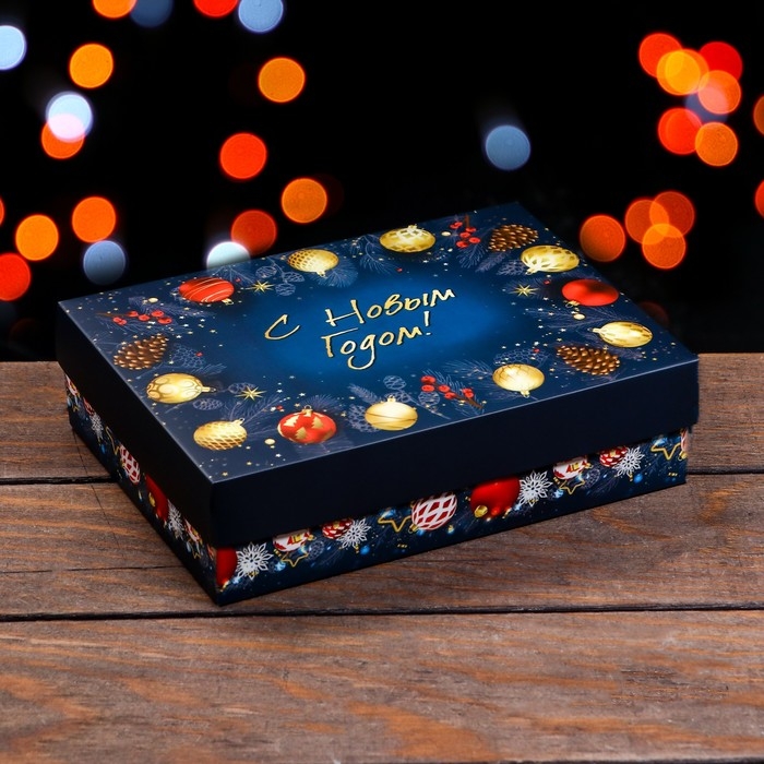 Новый год. Коробка подарочная новогодняя складная, крышка-дно, Новый год. Коробка подарочная новогодняя складная, крышка-дно, "Елочные игрушки", 21 х 15 х 5,7 см