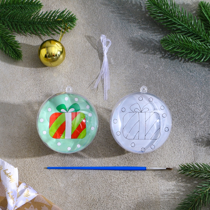 Ёлочное украшение под раскраску «Подарок» размер: 8 см; 2 шт., кисть Ёлочное украшение под раскраску «Подарок» размер: 8 см; 2 шт., кисть