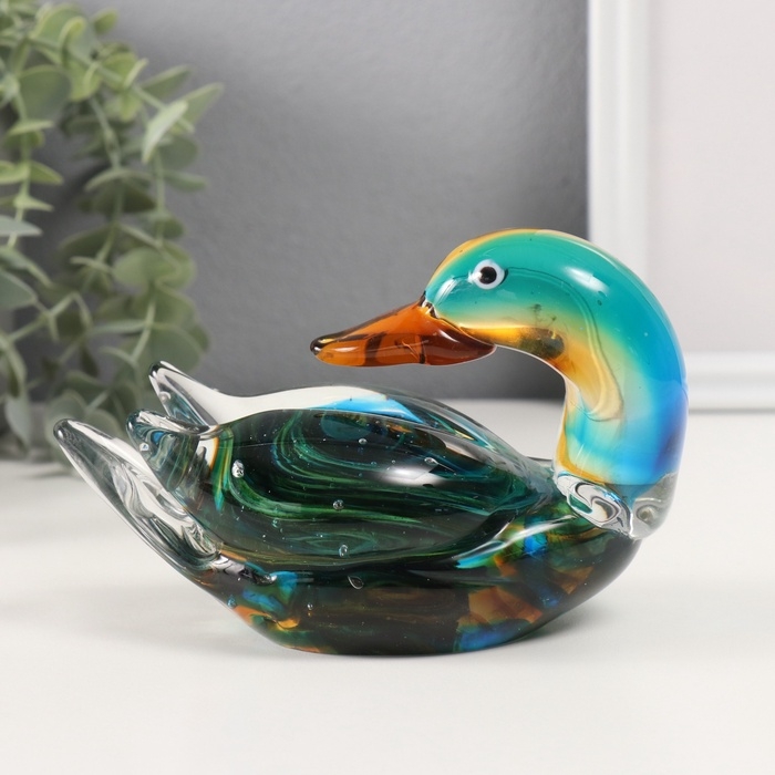 Сувенир стекло Сувенир стекло "Уточка-мандаринка" зелёный 8х15,5х9,5 см