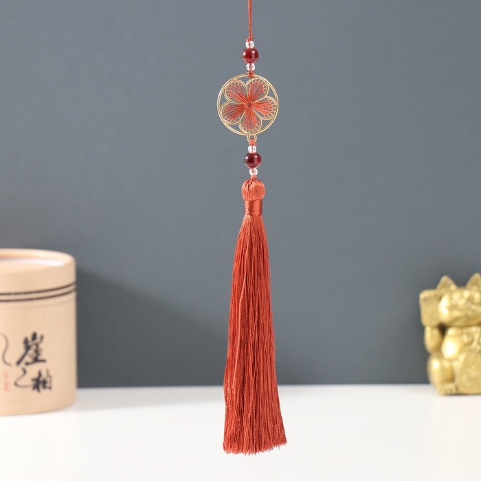 Подвеска текстиль, металл "Цветок в оправе" корица 1х3х19,5 см