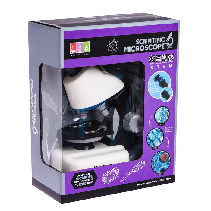 Микроскоп детский «Юный ученый» кратность х100, х400, х1200, подсветка, цвет белый Микроскоп детский «Юный ученый» кратность х100, х400, х1200, подсветка, цвет белый