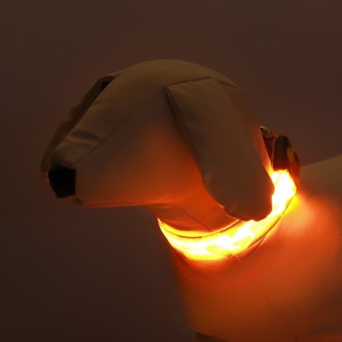 Ошейник с подсветкой Милитари 3 режима свечения размер S, ОШ 22-40 х 2,5 см жёлтый Ошейник с подсветкой Милитари 3 режима свечения размер S, ОШ 22-40 х 2,5 см жёлтый