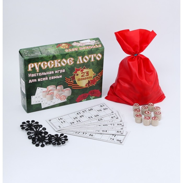Лото Русское, деревянное, настольная игра  Лото Русское, деревянное, настольная игра "С 23 февраля", с бочонками