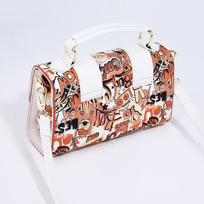 Сумка-мессенджер на застёжке, цвет коричневый/белый Сумка-мессенджер на застёжке, цвет коричневый/белый