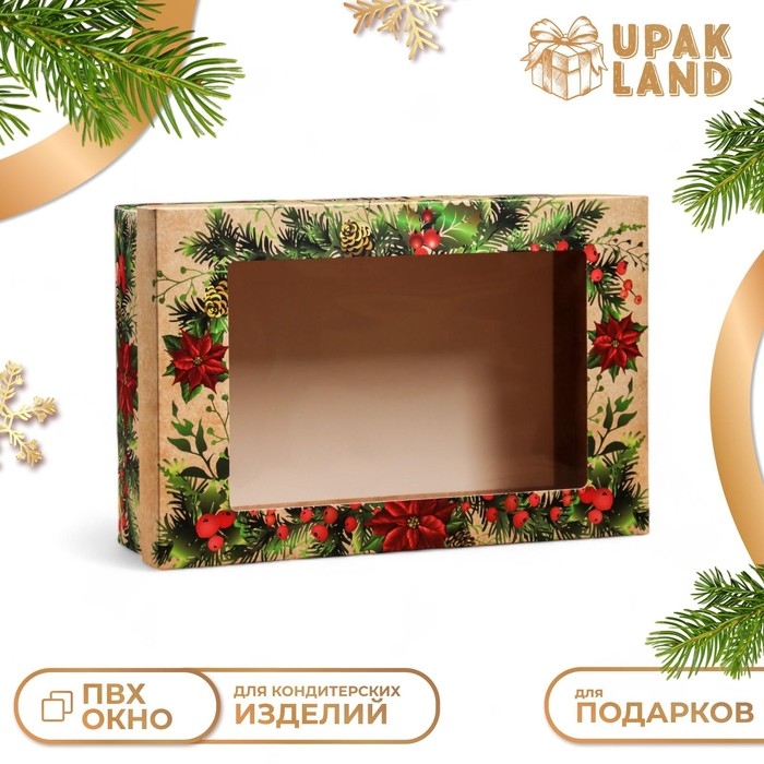 Новый год. Коробка подарочная новогодняя складная, крышка-дно , с окном Новый год. Коробка подарочная новогодняя складная, крышка-дно , с окном "С Новым Годом и новым счастьем" 30 х 20 х 9 см