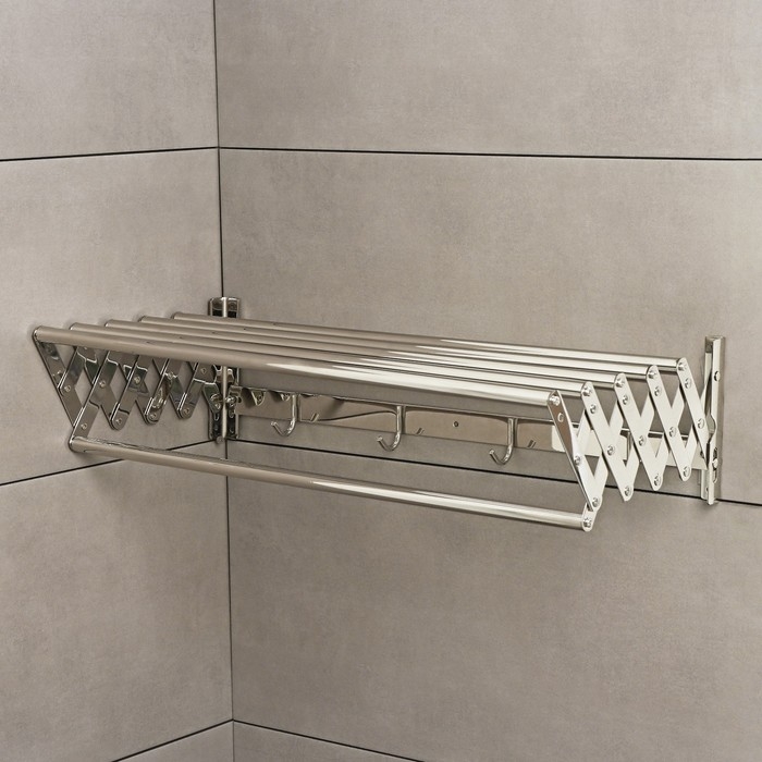 Полка выдвижная с держателем полотенец, 4 крючка 14,5×12(35)×58,5 см Полка выдвижная с держателем полотенец, 4 крючка 14,5×12(35)×58,5 см