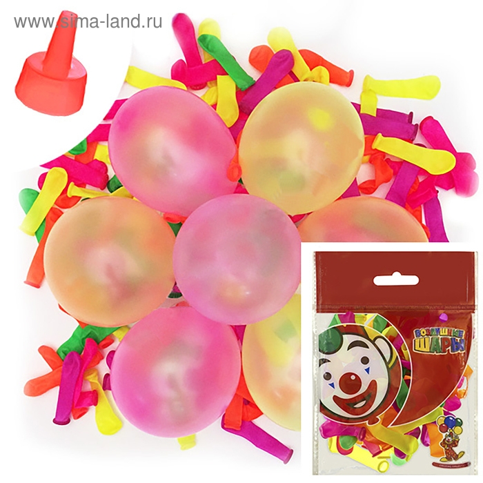 Шар латексный на стрип-ленте 2" «Водяная бомбочка» с насадкой для воды, набор 100 шт., цвета МИКС