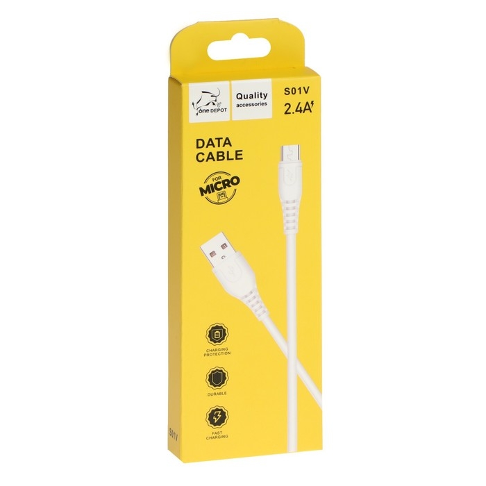 Кабель ONE DEPOT S01V, microUSB - USB, 2.4 А, 1 метр, белый Кабель ONE DEPOT S01V, microUSB - USB, 2.4 А, 1 метр, белый