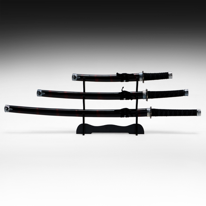 Сув. изделие катаны 3в1 на подставке, ножны дерево, черные с дымкой бордо глянец 51/77/100см Сув. изделие катаны 3в1 на подставке, ножны дерево, черные с дымкой бордо глянец 51/77/100см