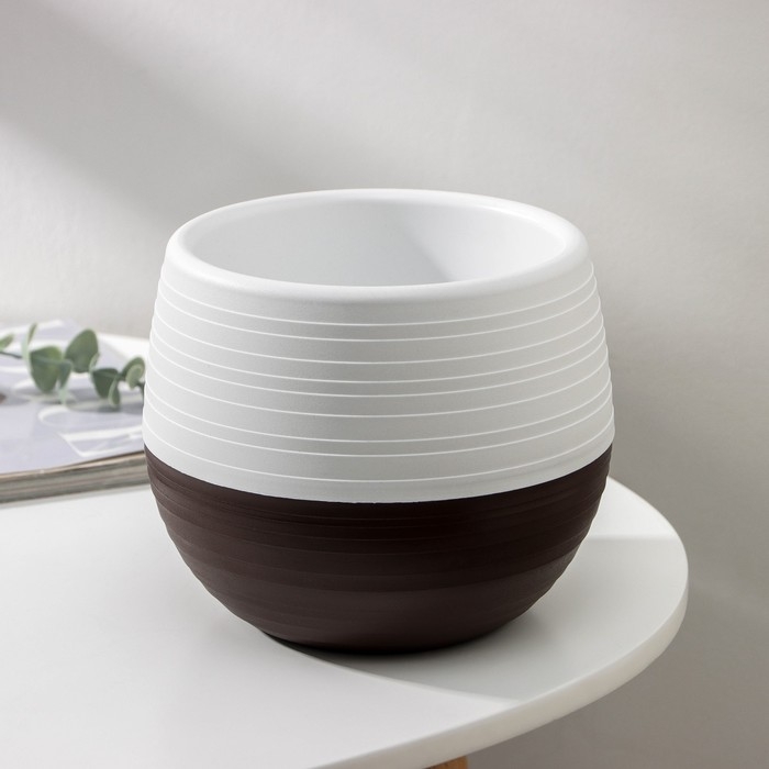 Горшок для цветов с поддоном «Япония» 1,2 л, цвет белый-коричневый Горшок для цветов с поддоном «Япония» 1,2 л, цвет белый-коричневый