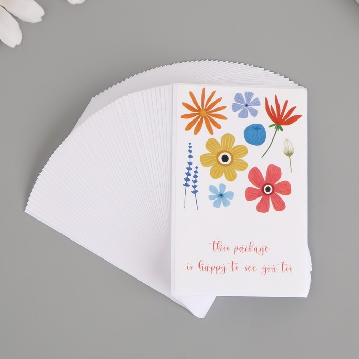 Наклейка бумага благодарность Наклейка бумага благодарность "С цветами" набор 50 шт 8х5 см