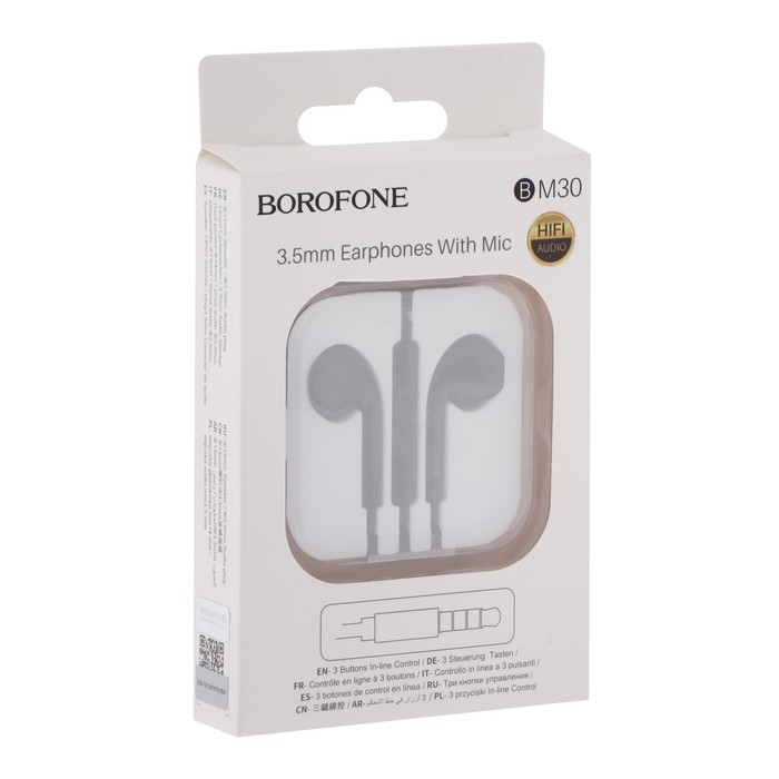 Наушники Borofone BM30, вкладыши, микрофон, Jack 3.5 мм, кабель 1.2 м, чёрные Наушники Borofone BM30, вкладыши, микрофон, Jack 3.5 мм, кабель 1.2 м, чёрные
