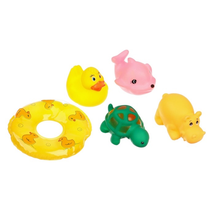 Набор резиновых игрушек для ванны «Зверята с кругом», с пищалкой, 5 шт, виды МИКС, Крошка Я Набор резиновых игрушек для ванны «Зверята с кругом», с пищалкой, 5 шт, виды МИКС, Крошка Я
