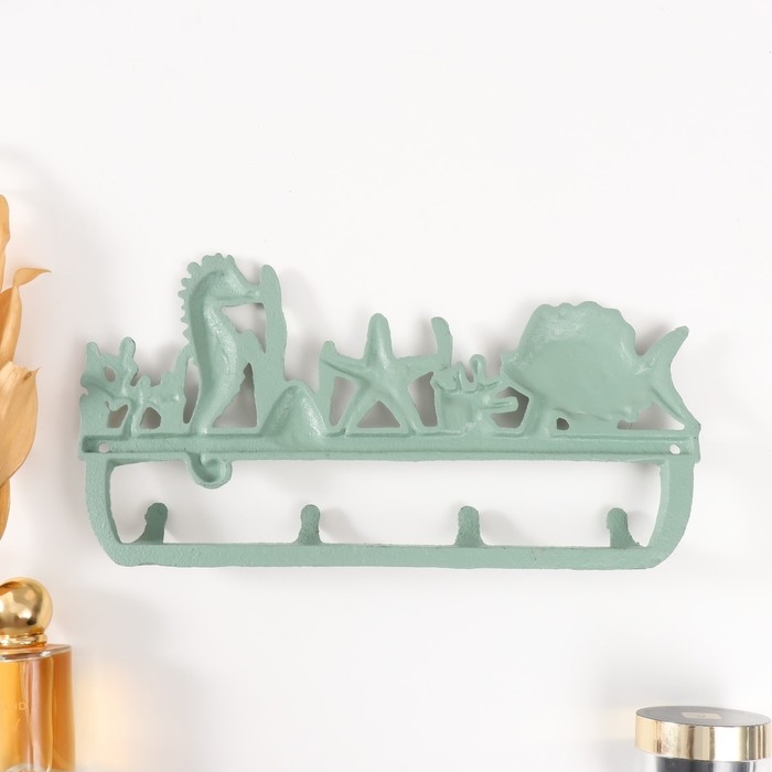 Крючки декоративные чугун Крючки декоративные чугун "Подводный мир" зелёная патина 15х29х3 см