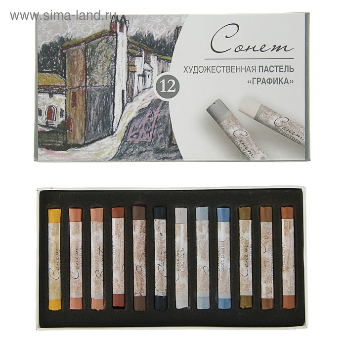 Пастель сухая, набор 12 цвета, Soft, ЗХК Пастель сухая, набор 12 цвета, Soft, ЗХК "Сонет" "Графика", D-8 мм /L-60 мм круглое сечение, художественная, 7141243