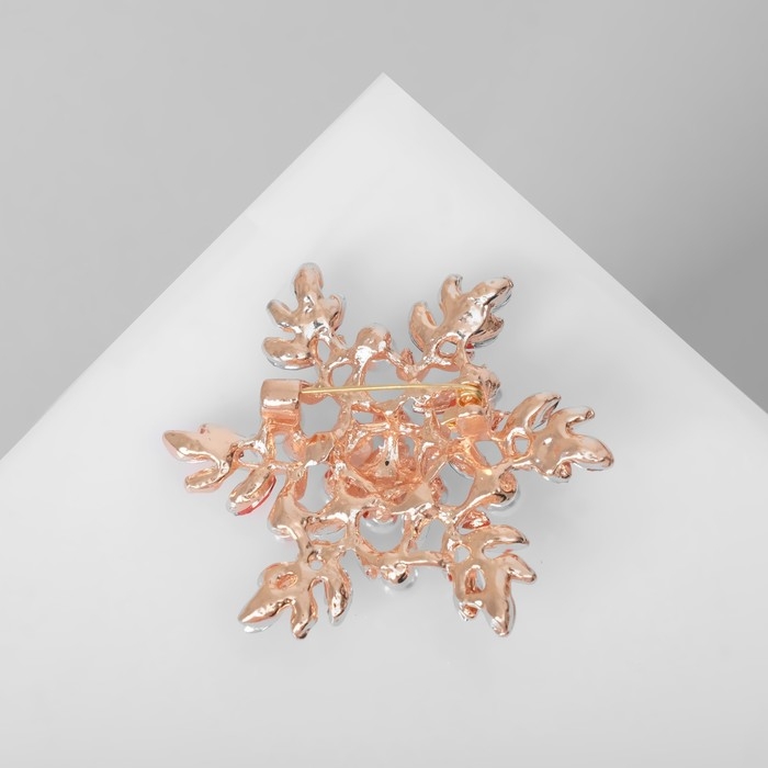 Брошь &laquo;Цветок&raquo; полярный, цвет красно-белый в розовом золоте