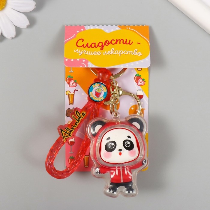 Брелок резина с карабином, ремешком  Брелок резина с карабином, ремешком "Панда в красной толстовке" 5,5х4х3,5 см