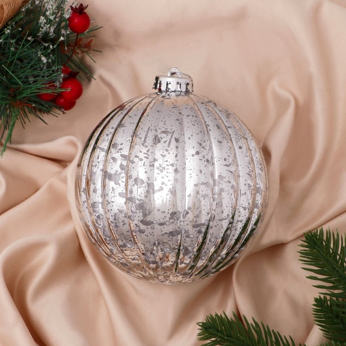 Шар пластик d-11,5 см Шар пластик d-11,5 см "Винтаж" полосы, серебро