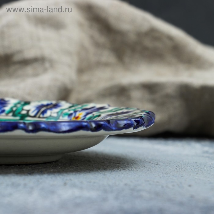 Тарелка Риштанская Керамика Тарелка Риштанская Керамика "Цветы", синяя, рельефная, 17см