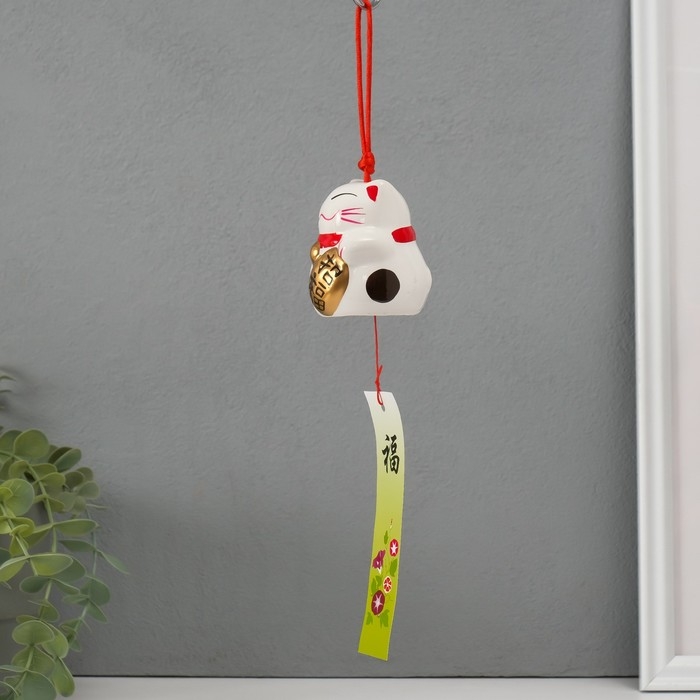 Сувенир керамика колокольчик Сувенир керамика колокольчик "Манэки-нэко" белый 6х6,5х5,5 см