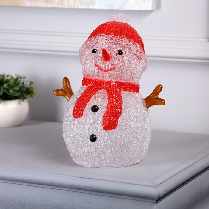 Светодиодная фигура «Снеговик» 15 × 16 × 10 см, акрил, 20 LED, батарейки АА × 3 (не в комплекте), свечение белое Светодиодная фигура «Снеговик» 15 × 16 × 10 см, акрил, 20 LED, батарейки АА × 3 (не в комплекте), свечение белое