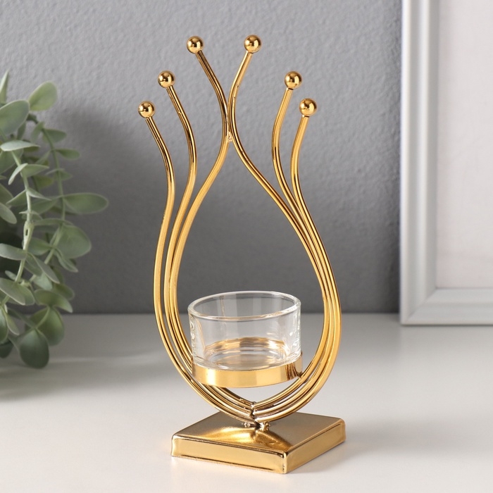 Подсвечник металл, стекло на 1 свечу Подсвечник металл, стекло на 1 свечу "Золотое пламя" d=4,5 см 6,5х10х20 см