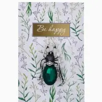 Брошь &laquo;Жук&raquo;, серо-зелёная в чернёном серебре