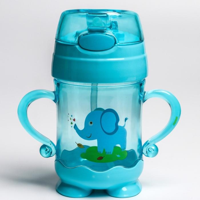 Поильник детский с силиконовой трубочкой, 220 мл., с ручками, цвета МИКС Поильник детский с силиконовой трубочкой, 220 мл., с ручками, цвета МИКС
