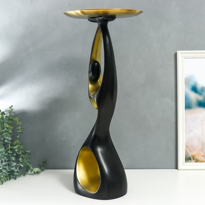 Сувенир полистоун подставка  Сувенир полистоун подставка "Абстракция. Изгибы" чёрная с золотом d=30 см 70х23х21 см