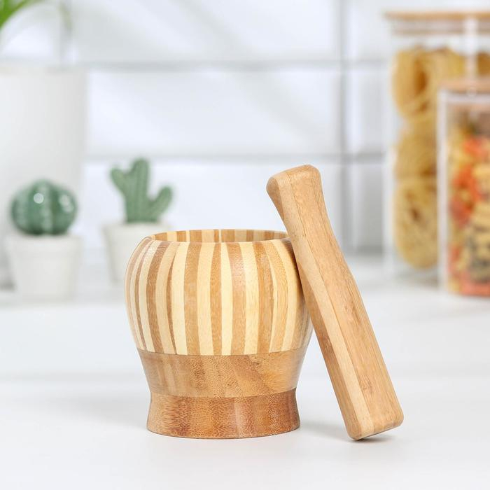 Ступка с пестиком Доляна «Полоски», 11×10×10 см Ступка с пестиком Доляна «Полоски», 11×10×10 см