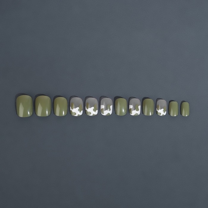 Накладные ногти «Хакки», 12 шт, с клеевыми пластинами, форма мягкий квадрат, цвет зелёный/белый Накладные ногти «Хакки», 12 шт, с клеевыми пластинами, форма мягкий квадрат, цвет зелёный/белый