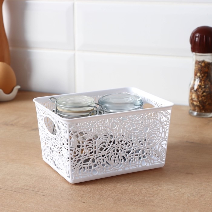 Корзинка для хранения «Кружевные цветы», пластик, 14×10×8 см, цвет МИКС Корзинка для хранения «Кружевные цветы», пластик, 14×10×8 см, цвет МИКС