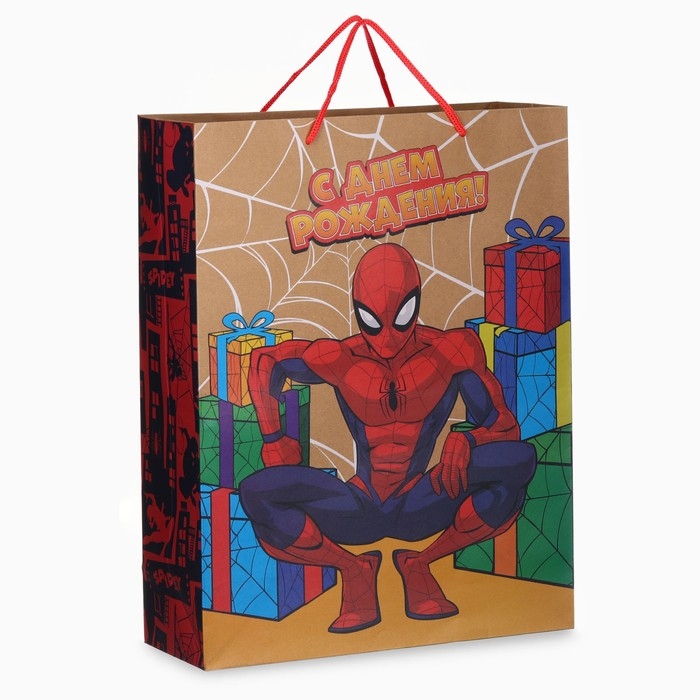 Пакет подарочный крафт Пакет подарочный крафт "С Днем Рождения" 40х31х11.5 см, Человек-паук