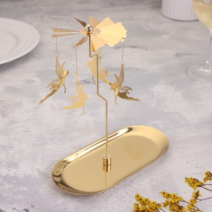 Подсвечник "Карусель с феями", золотая, металл, 8,5 х 18 см