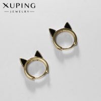 Серьги-кольца XUPING  кошечка, цвет чёрный в золоте, d=1,6 см