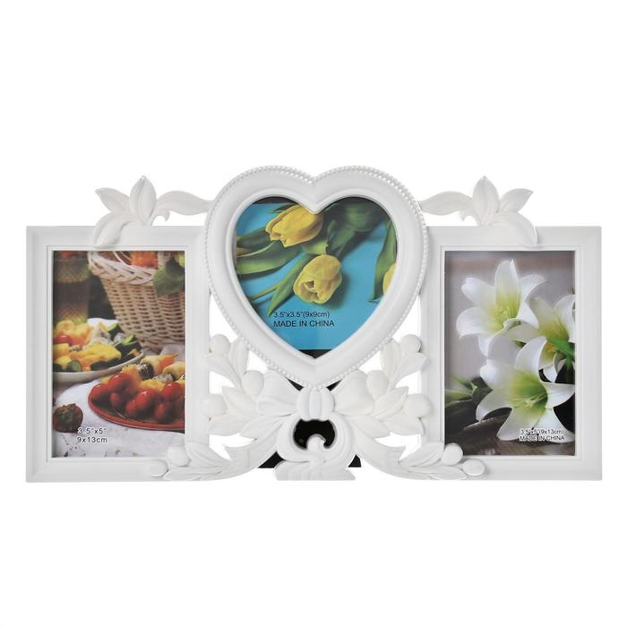 Фоторамка пластик на 3 фото 9х13, 10х10 см  Фоторамка пластик на 3 фото 9х13, 10х10 см "Бант и ягодки" белая 17,5х32 см