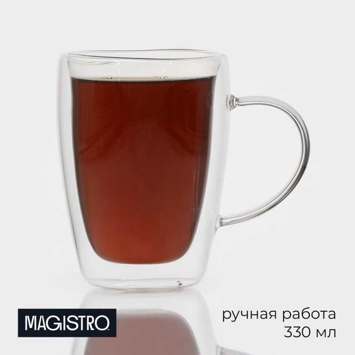 Кружка стеклянная с двойными стенками &laquo;Дуо&raquo;, 330 мл, 12&times;8,5&times;11,5 см