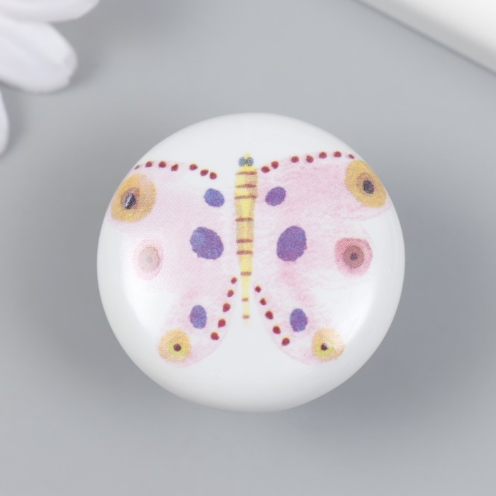 Ручка для шкатулки керамика, металл Ручка для шкатулки керамика, металл "Бабочка" 3,8х3,8х2,8 см